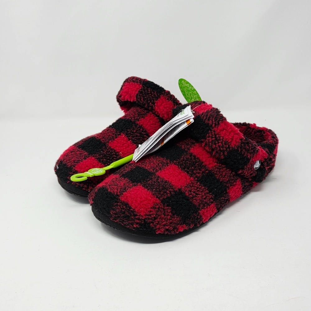 Crocs Cozy Slippers Men's Size 7 Women's 9 Buffalo Check Unisex‎ Black Red
